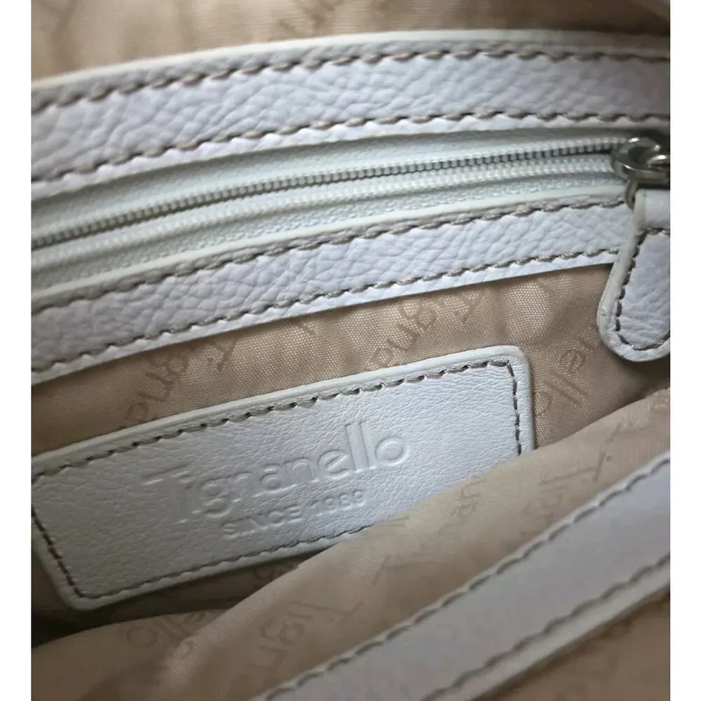 Tignanello White Pebbled Leather Crossbody Purse Multi Pocket Adjustable Bag